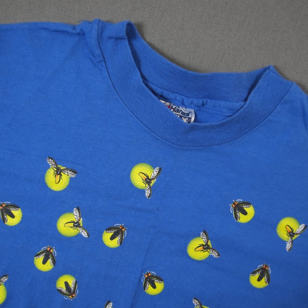 Vintage 90s Single Stitch Hanes Beefy-T Firefly Insect Retro Men T-Shirt XL